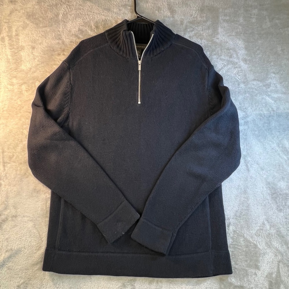 Banana‎ Republic Mens 100% Cotton 1/4 Zip Sweater Dark Navy Size L